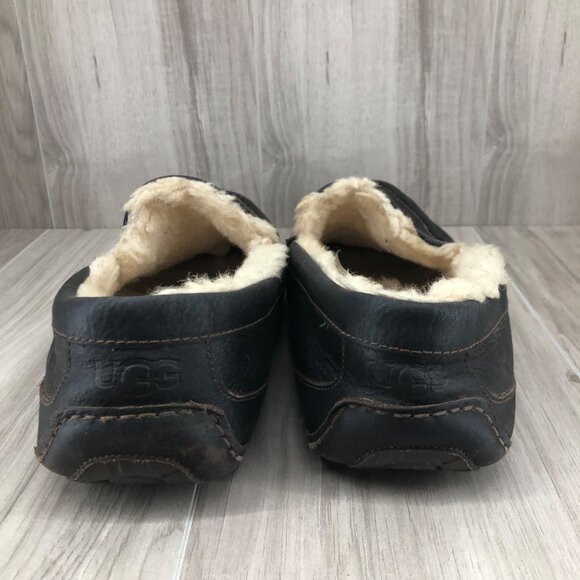 Ugg Slippers Mens 12EEE Ascot Dark Brown Leather Slip On Shoes - Picture 9 of 13